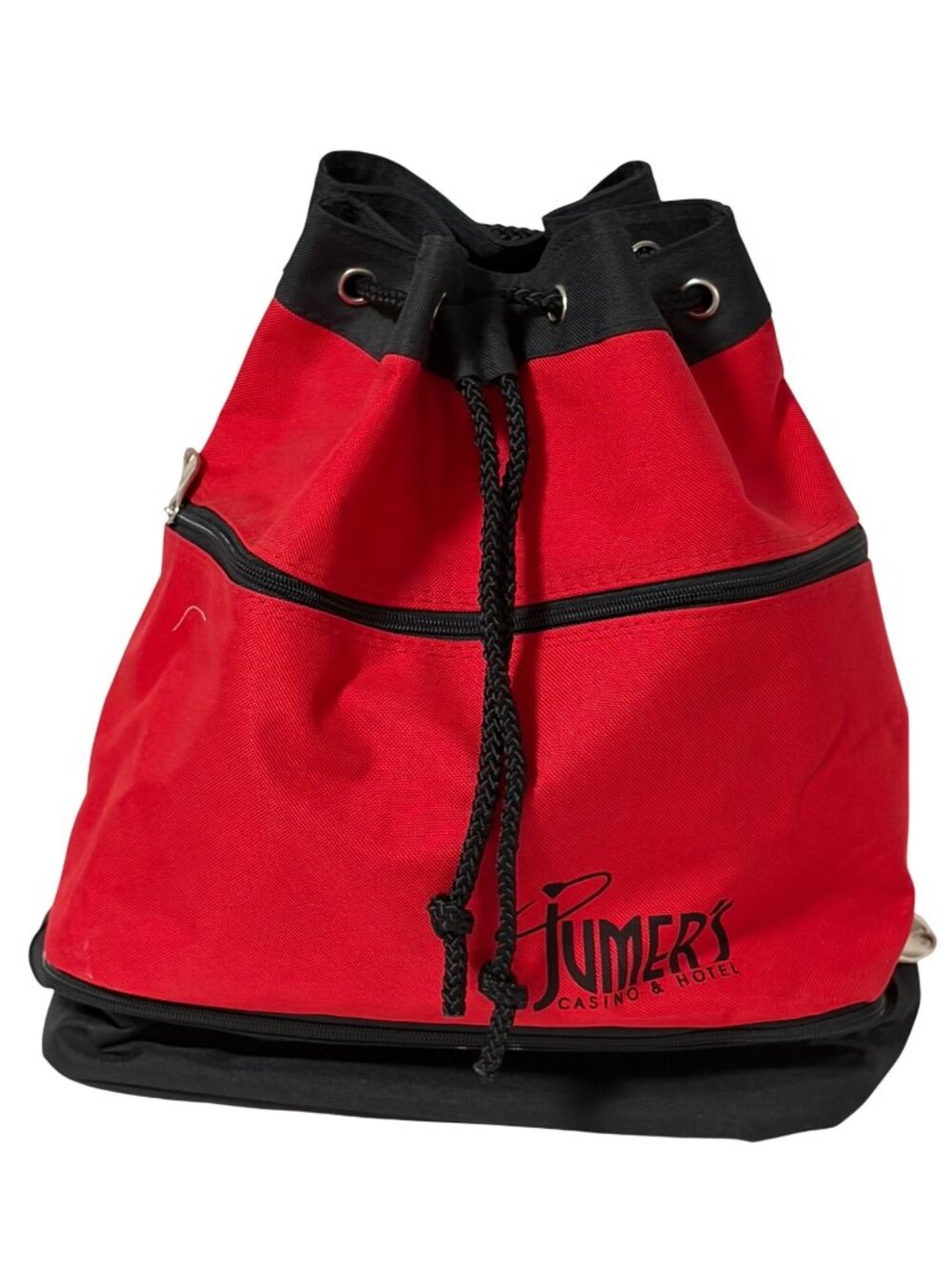 Jumers Casino Red Canvas Backpack Drawstring Pockets Red Black 16x14 Buckle Bag